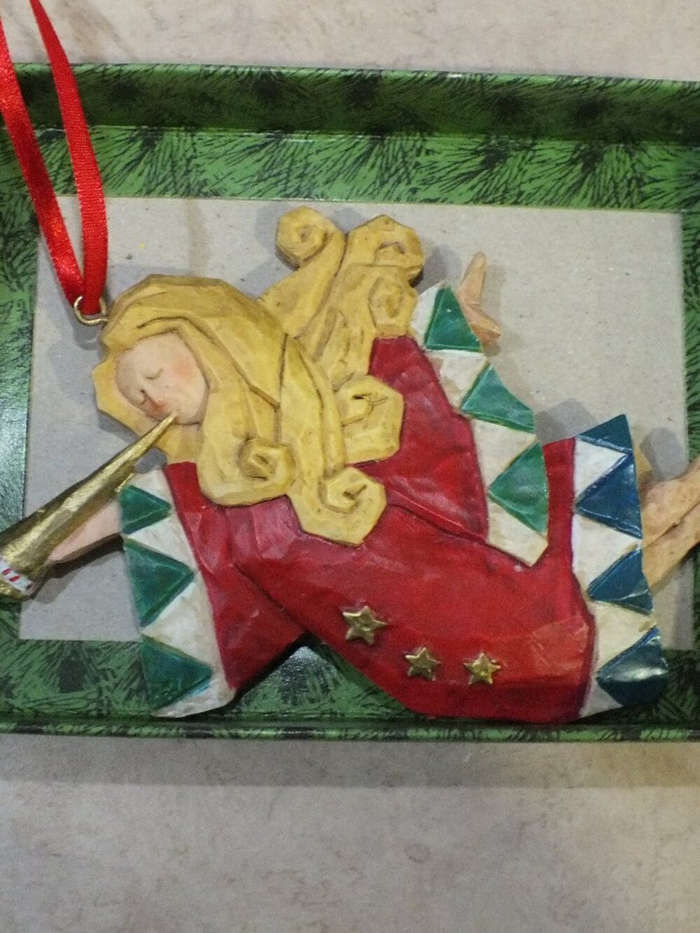 Russ Berrie Christmas Sampler Ornament *Angel Trumpet* Tree Hang Ribbon 17041